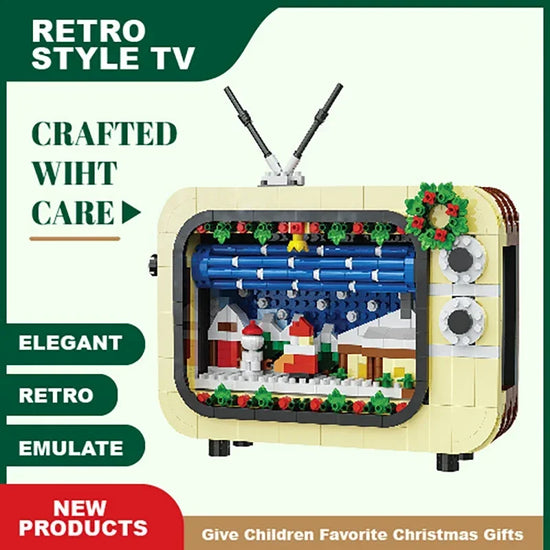 Christmas Retro Tv Building Blocks Assembly Building Blocks Xmas Gift Mini Bricks Diy Assembly Educational Toys Plastic Model
