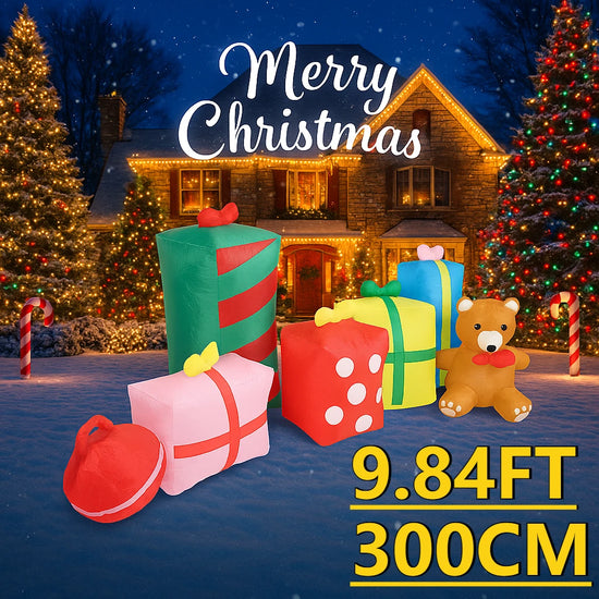 9.84FT Christma Holiday Inflatable Xmas LED Inflatable Yard Decor Boxes Teddy Bear Decor Home Decor Toy Gifts Ornaments Supplies