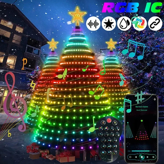 Christmas Decorations 2024 Christmas Tree Led Lights String Application DIY Image LED RGB IC Fairy Lights Bluetooth Control